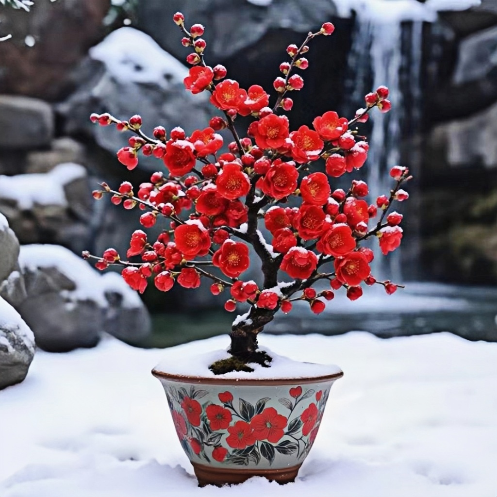 【带花苞】30天开花浓香型耐寒腊梅红梅老桩花树苗阳台庭院盆栽花卉