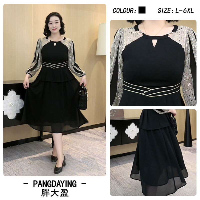 【现现款】胖大盈大码女装新款显瘦气质九分袖时尚连衣裙长袖ZB6882