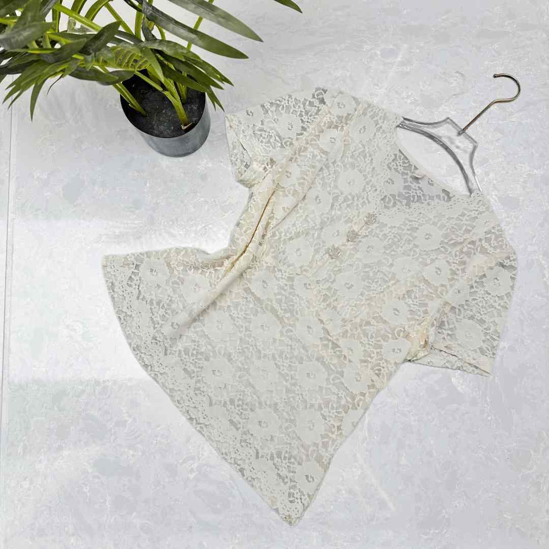 【曼姐定制】蕾丝短袖休闲风百搭女士夏季短款白色时尚打底衫C079