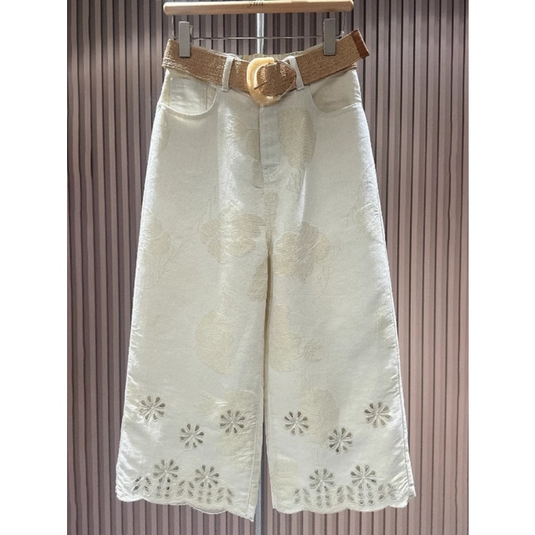 镂空提花阔腿牛仔裤2025夏季新款薄款大码梨形身材显瘦宽松八分裤