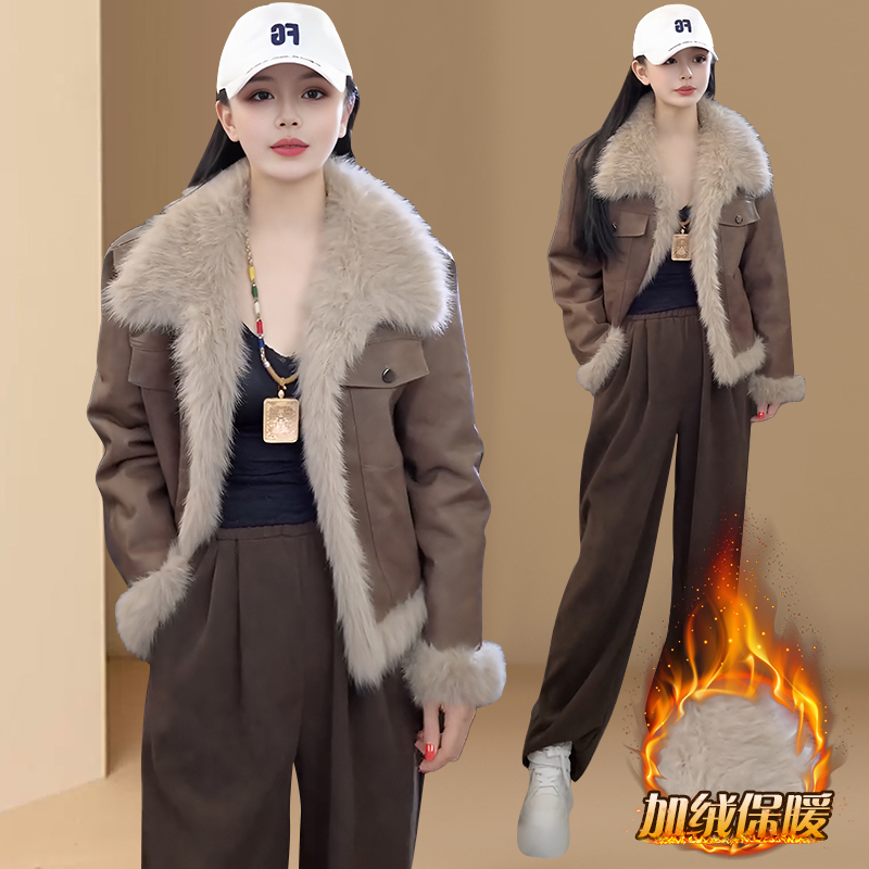 复古设计感宽松毛毛短外套秋冬2025新款显瘦机车服皮毛一体大衣女