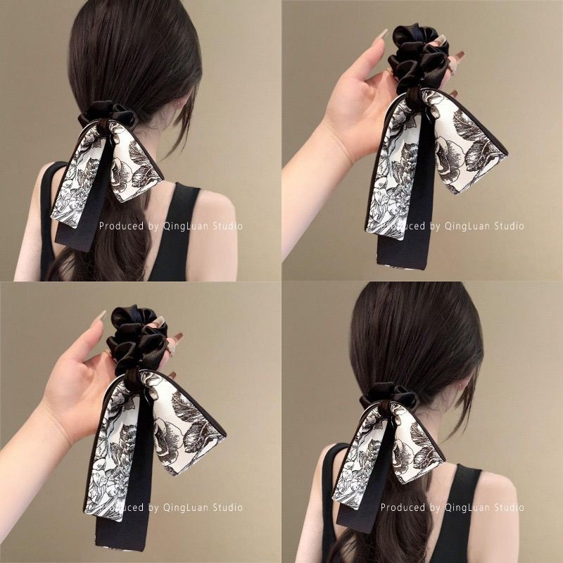 水墨江南~新中式缎面飘带发圈头绳女气质蝴蝶结低马尾发绳盘发
