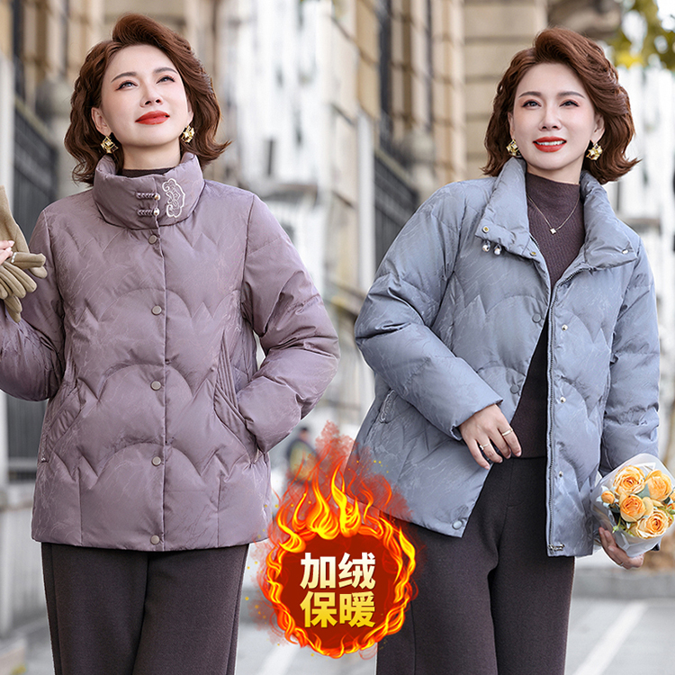 时尚风时尚加绒中国风刺绣外套短款棉服中老年女装