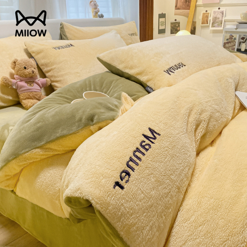 猫人冬季牛奶绒床上四件套加厚保暖珊瑚绒被套床单三件套2025新款