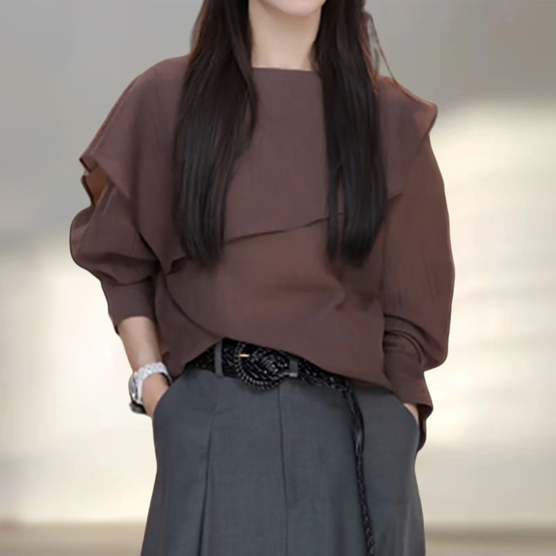法式优雅不规则设计感圆领衬衫女早秋新款轻薄防晒慵懒显瘦上衣潮