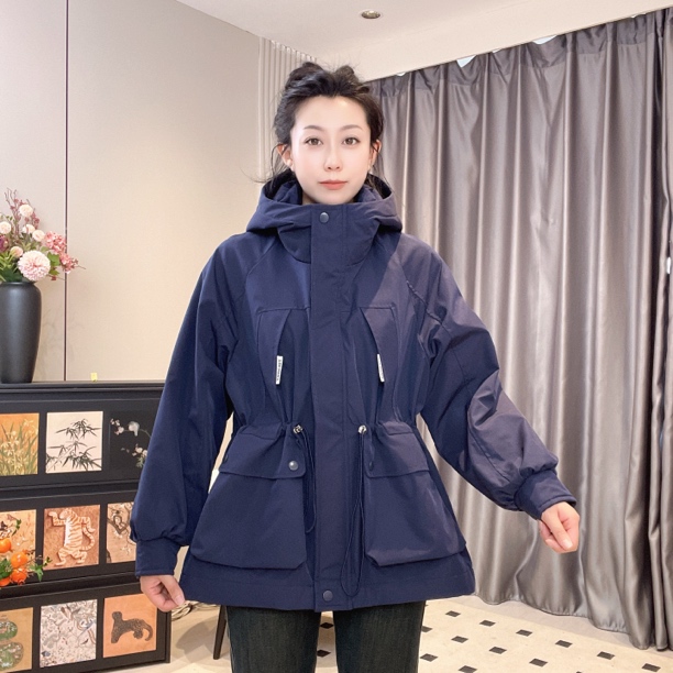 《卉好》秋冬新款二棉风衣外套中长款显瘦收腰2025夹棉连帽外套8166