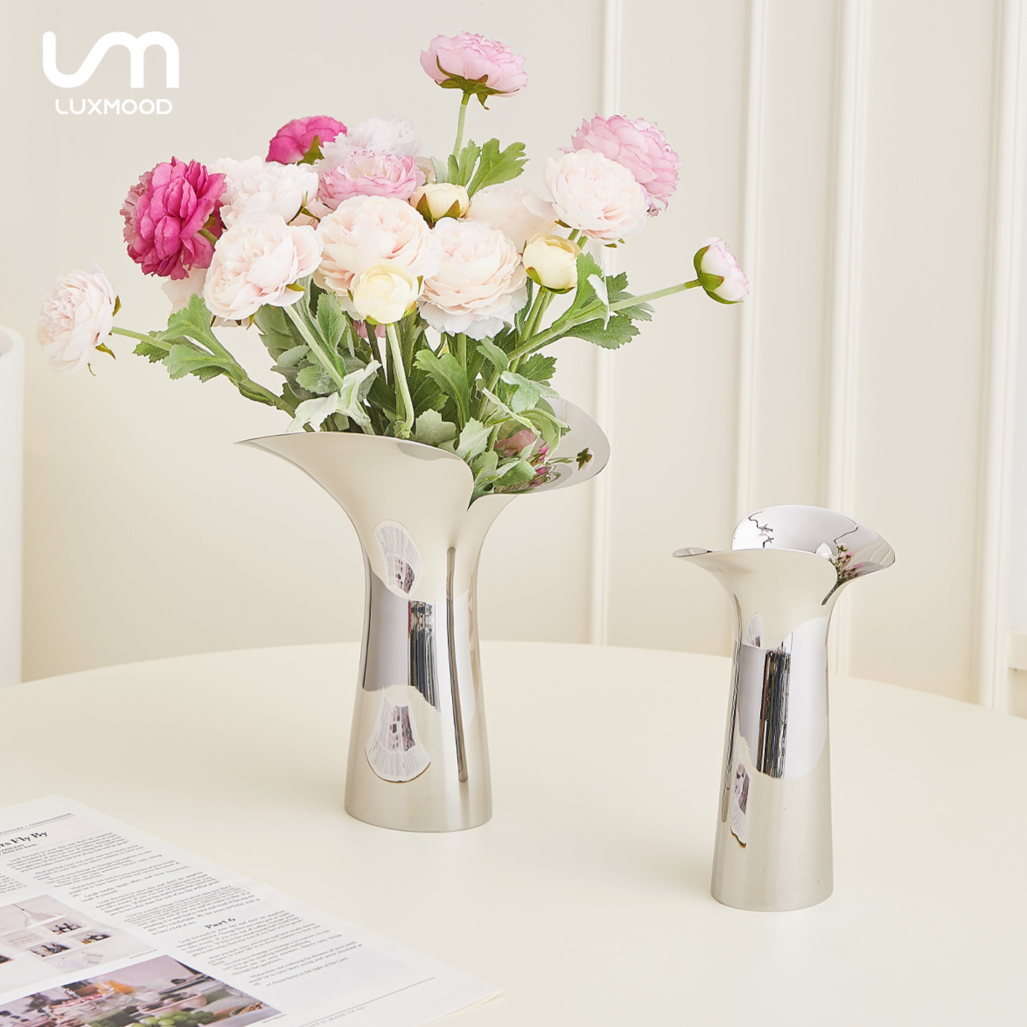 LUXMOOD勒慕轻奢不锈钢插花瓶水培鲜花玻璃花瓶客厅餐桌乔迁送礼