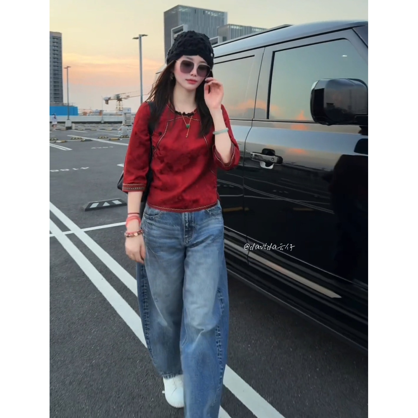 新中式复古红色圆领盘扣七分袖2025年秋季新款国风小众轻奢上衣女