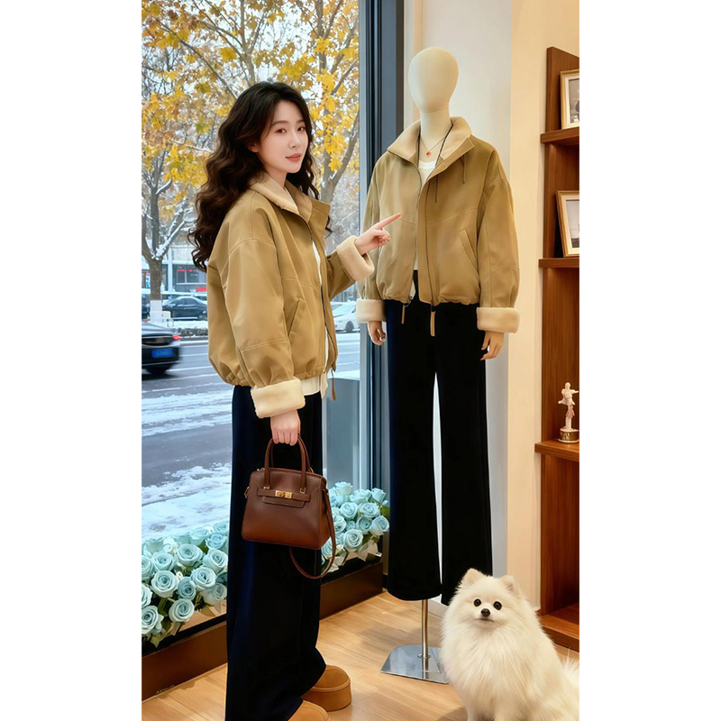 兹伊翰【千金法则】复古松弛感纯色立领棉服女2025冬季新款棉衣外套