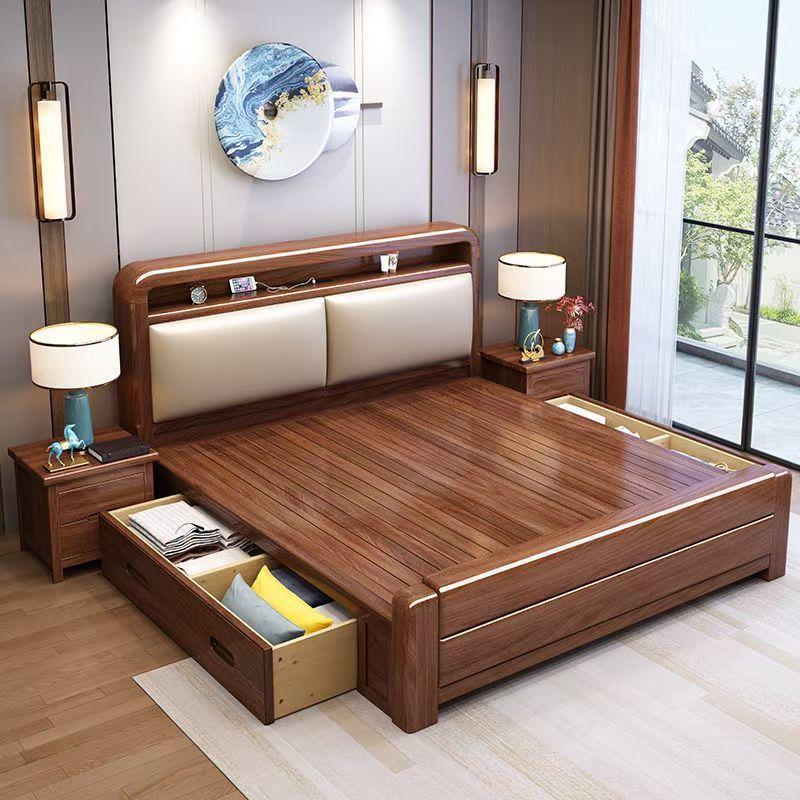 轻奢简约金丝檀木全实木1.8米1.2米可充电可储物软靠主卧双人床