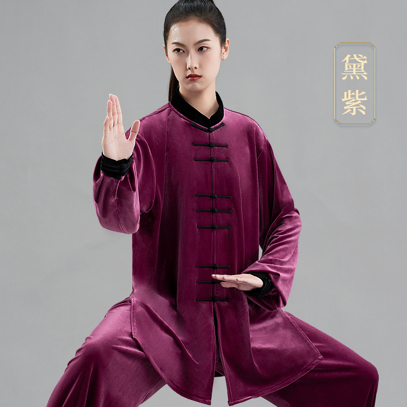 秋冬加厚撞色款太极服加厚中国风丝绒保暖太极拳服装绒面武印象