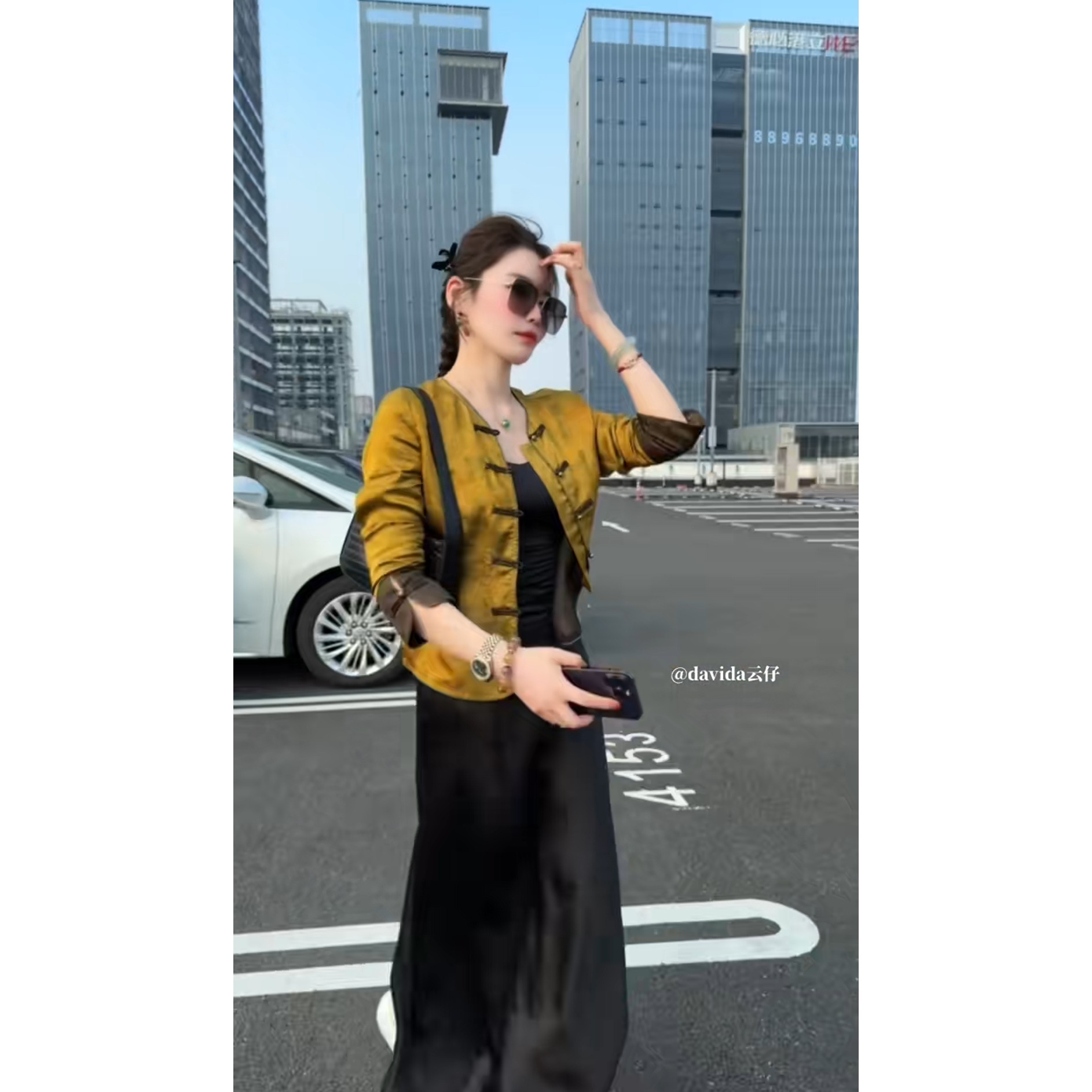 黄色印花高级感国风小衫2025年秋季新款新中式减龄气质开衫上衣女