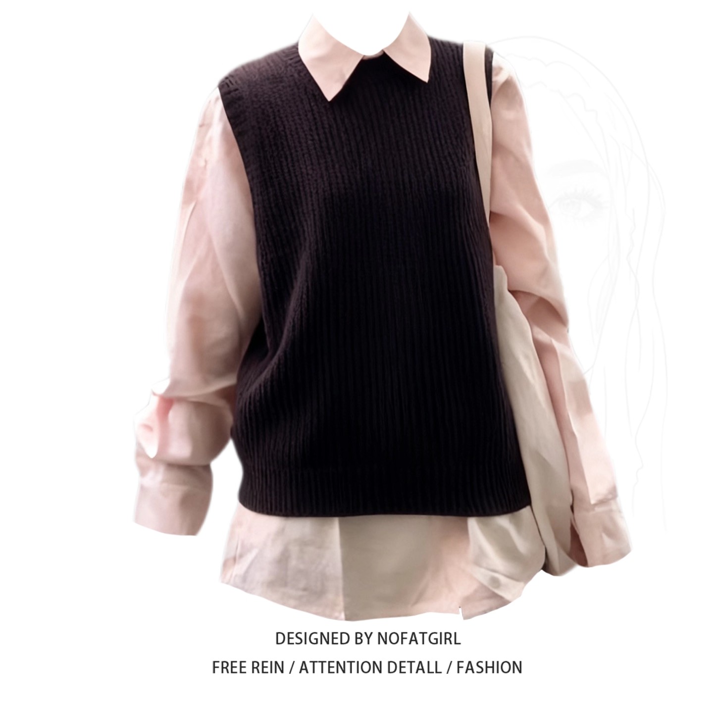 大码胖MM学院风针织马甲背心衬衫两件套女秋2025新款显瘦百搭套装