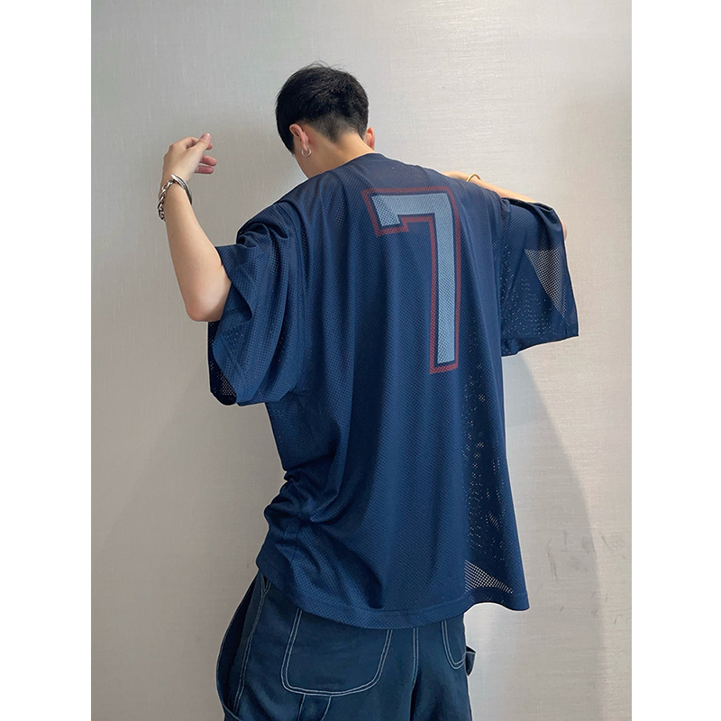 夏季宽松大码300斤男女轻薄款短袖t恤网眼数字印花情侣装半袖上衣