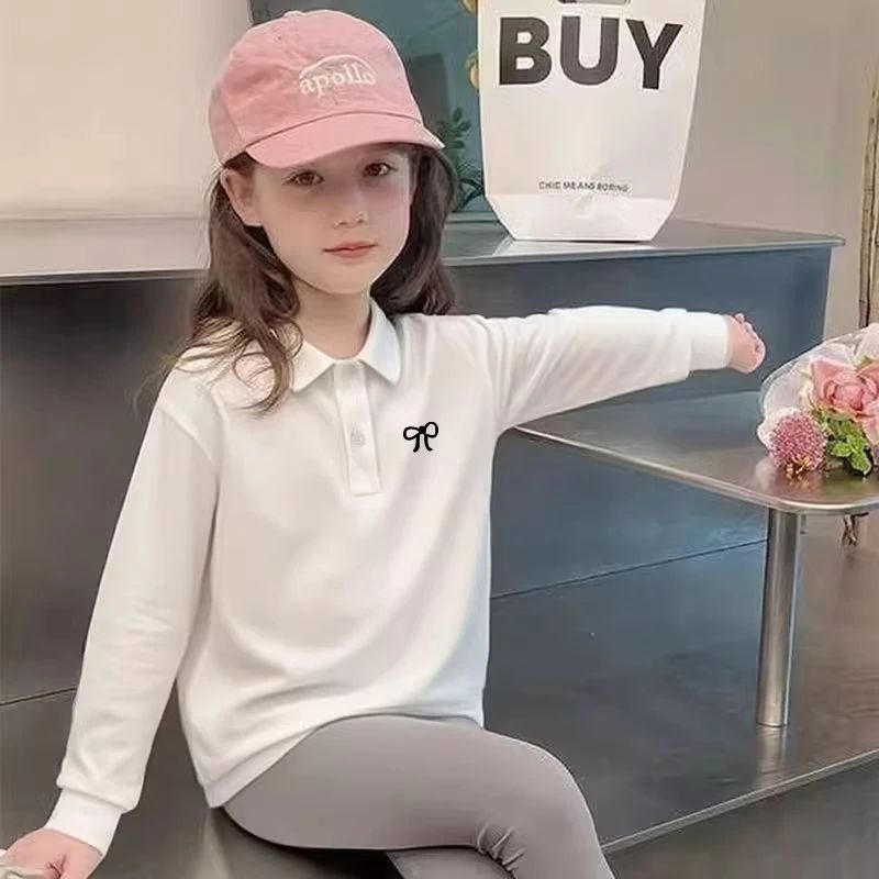 纯棉中大童打底衫加绒白色女童翻领长袖T恤衬衫女孩内搭POLO上衣