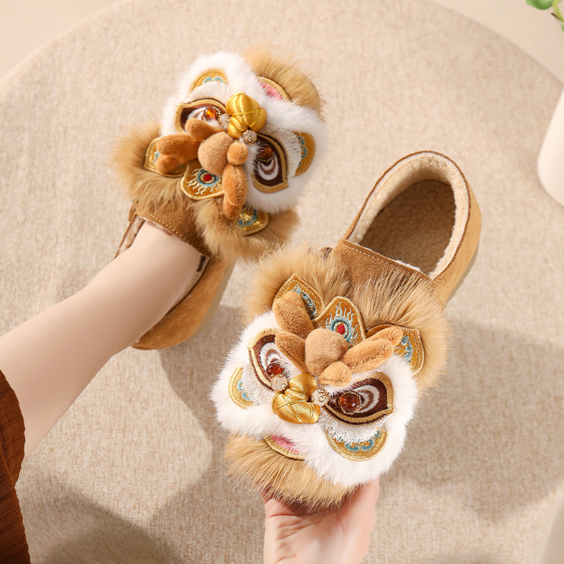 保暖汉服鞋冬季加绒虎头鞋新款绣花鞋马面裙鞋古风古装手工棉布鞋