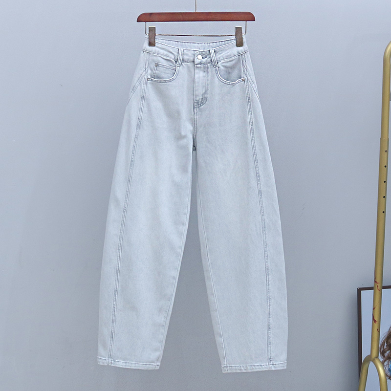 2025年新款设计感宽松牛仔裤春夏灰白色高腰显瘦香蕉裤女士镰刀裤