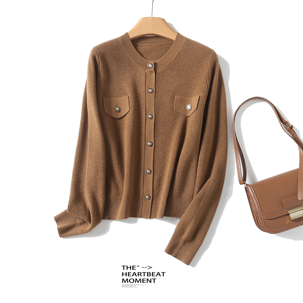 女士100%美丽诺绵羊毛小香风开衫气质针织羊毛衫BN939