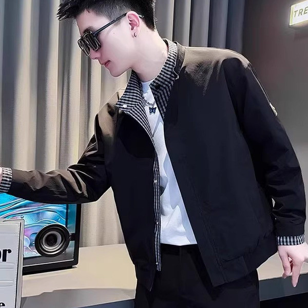 2025新款百搭痞帅设计感假两件拼接夹克男士春秋外套修身潮流百搭