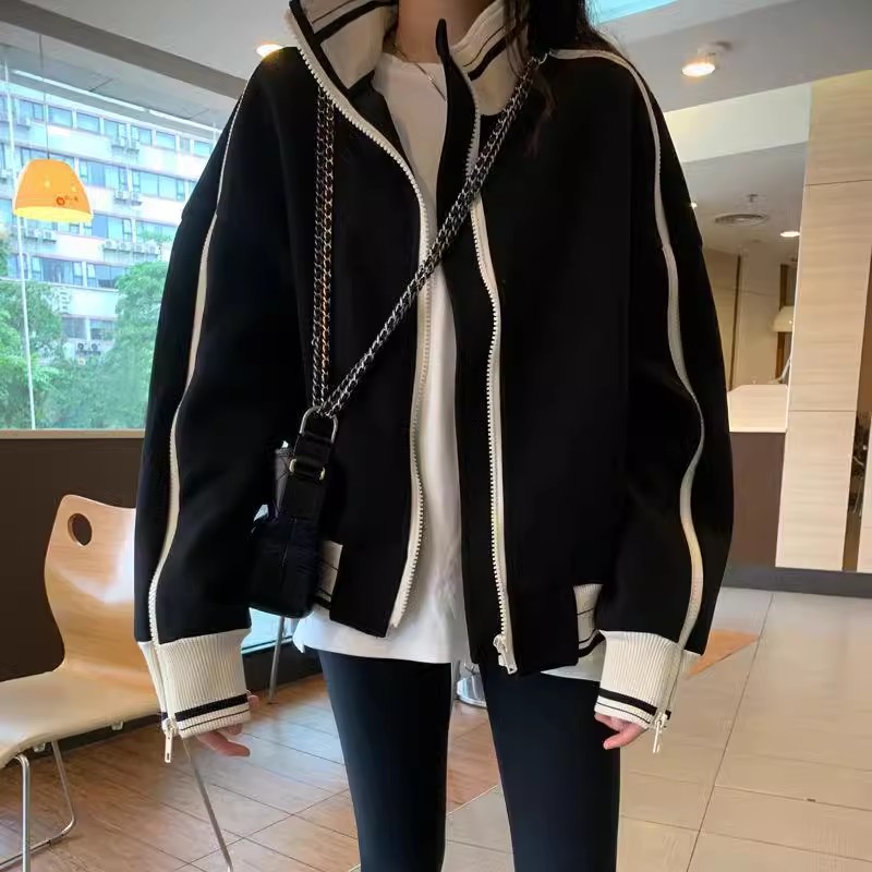 黑色立领棒球服外套女春秋季美式小香风小个子休闲夹克上衣爆款