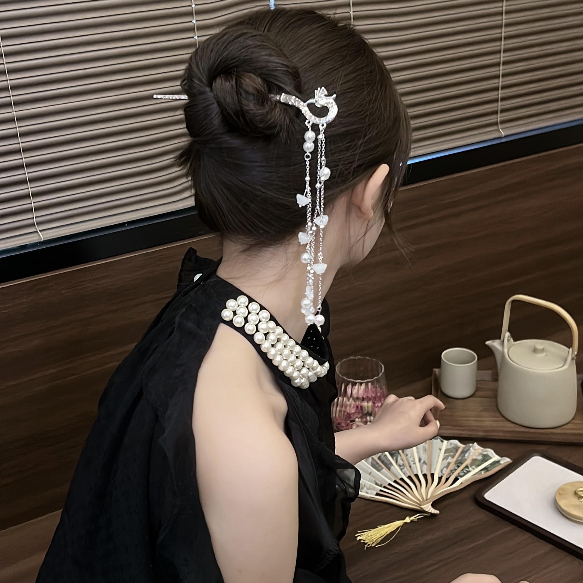 新中式锌合金凤凰花朵发簪气质百搭流苏上班通勤簪子正版古风簪子