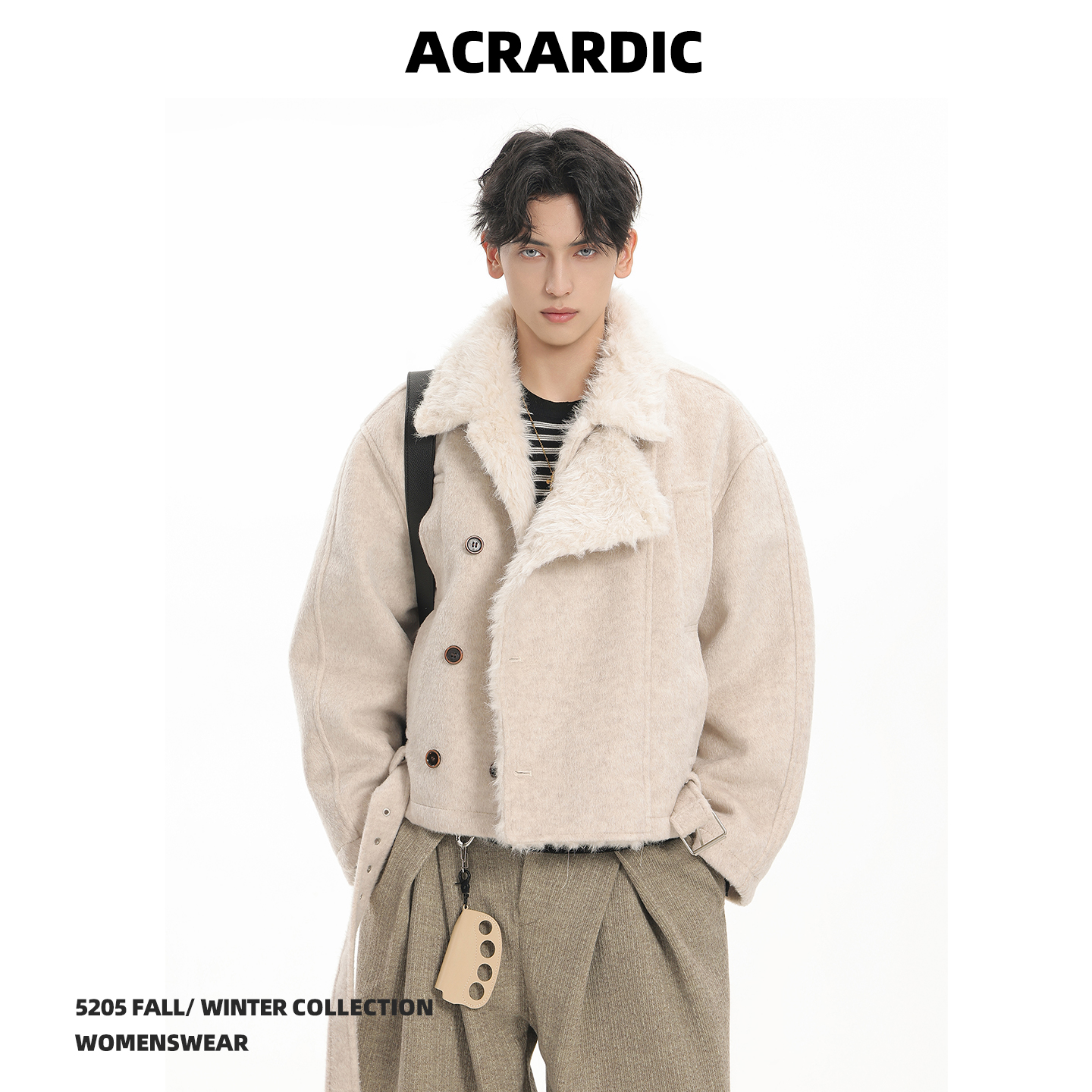 ACRARDIC贵气高级感双排扣呢料棉衣复古羊毛混纺加厚保暖毛绒外套