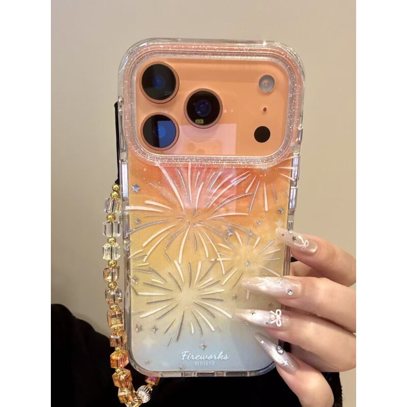 唯美夏日闪粉晕染鎏金烟花适用iphone17prom苹果16手机壳15新款14