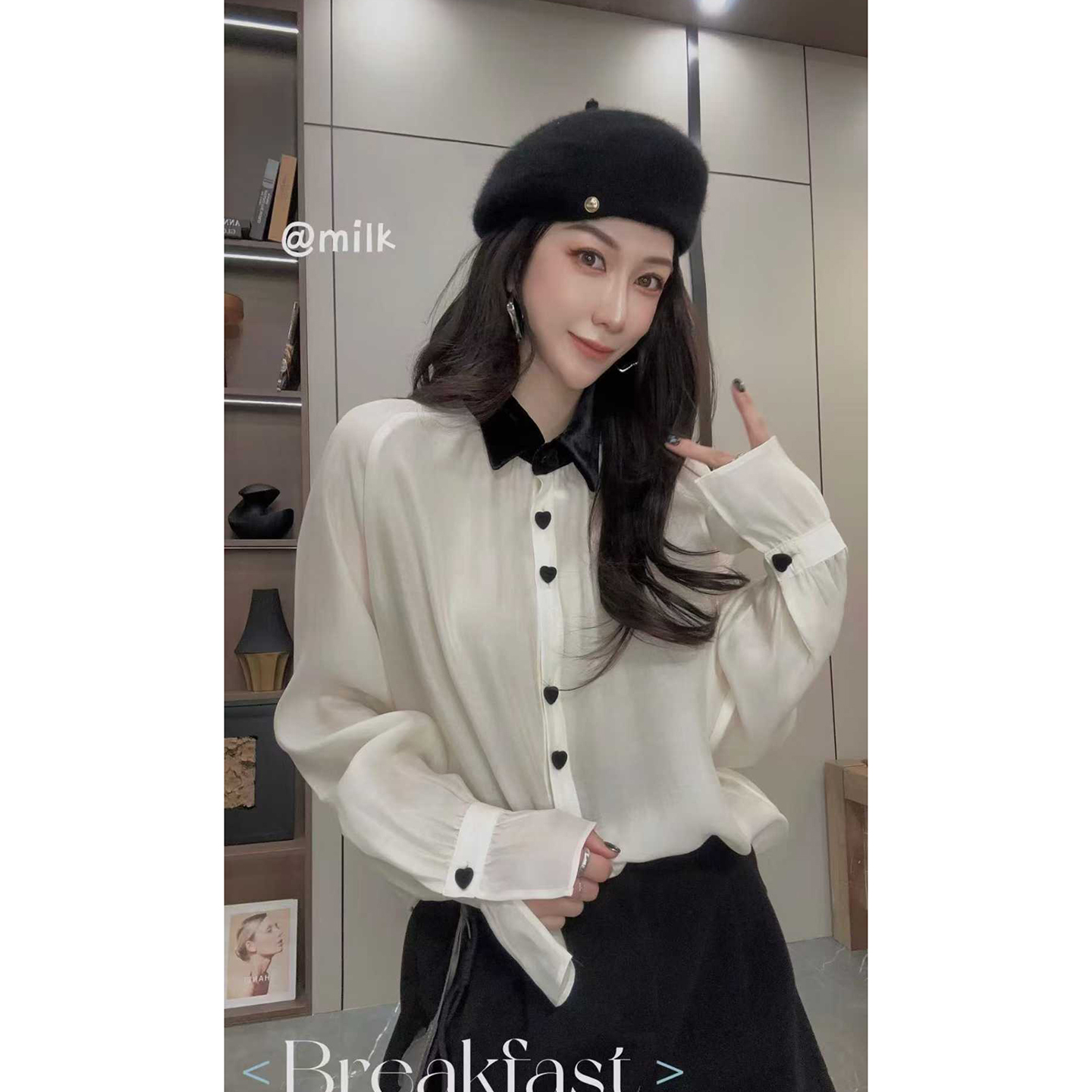欧货轻奢设计感喇叭袖衬衫女2025秋冬新款宽松显瘦小众单排扣上衣