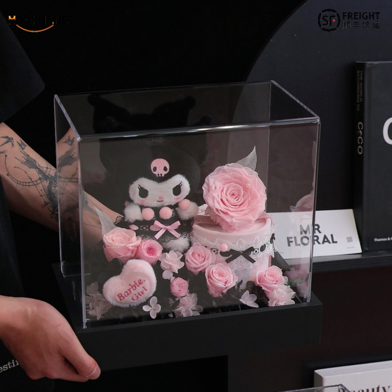 厂家永生花亚克力真花摆件七夕送女友生日礼物