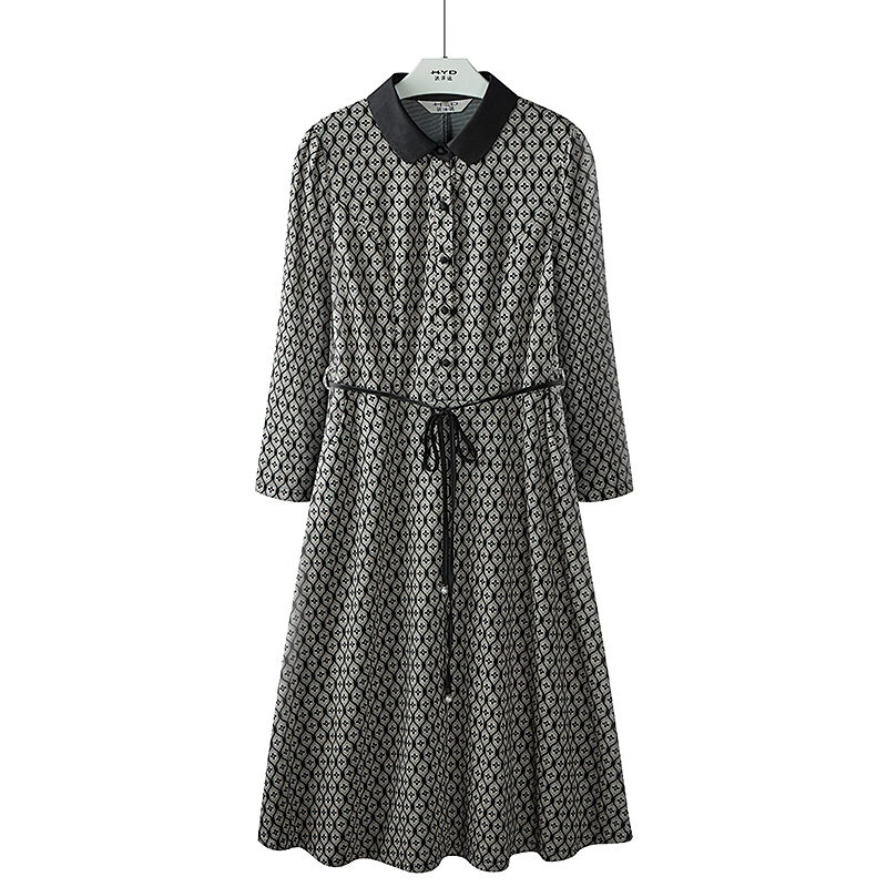 洪洋达精致妈妈装长袖秋冬轻职风套头款连衣裙