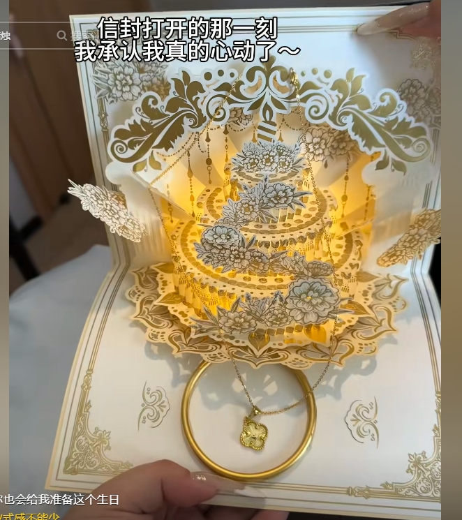 生日快乐信封新款3D立体贺卡灯光音乐ins风花朵音乐蛋糕祝福卡片