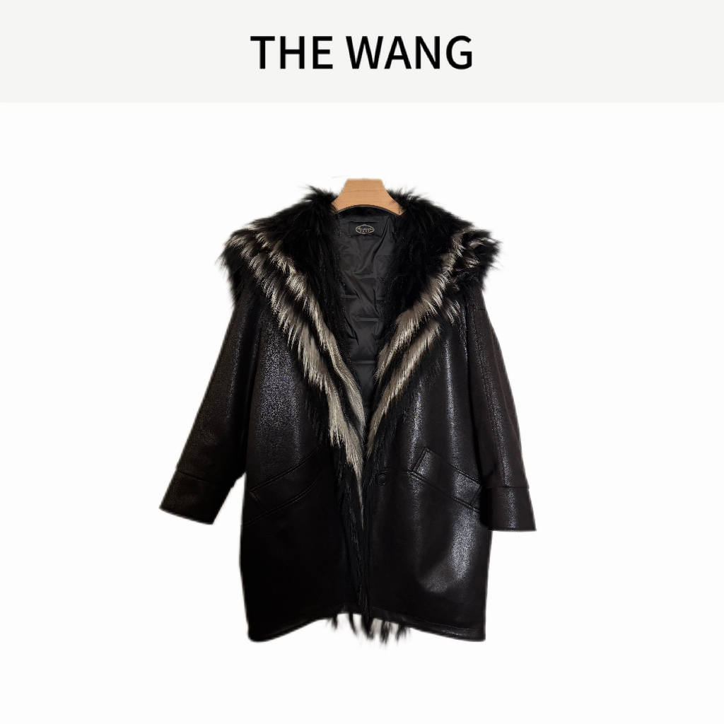 【DAWANG】设计师款稀有狐狸毛彩狐皮草貉子毛鹅绒中长款外套25188