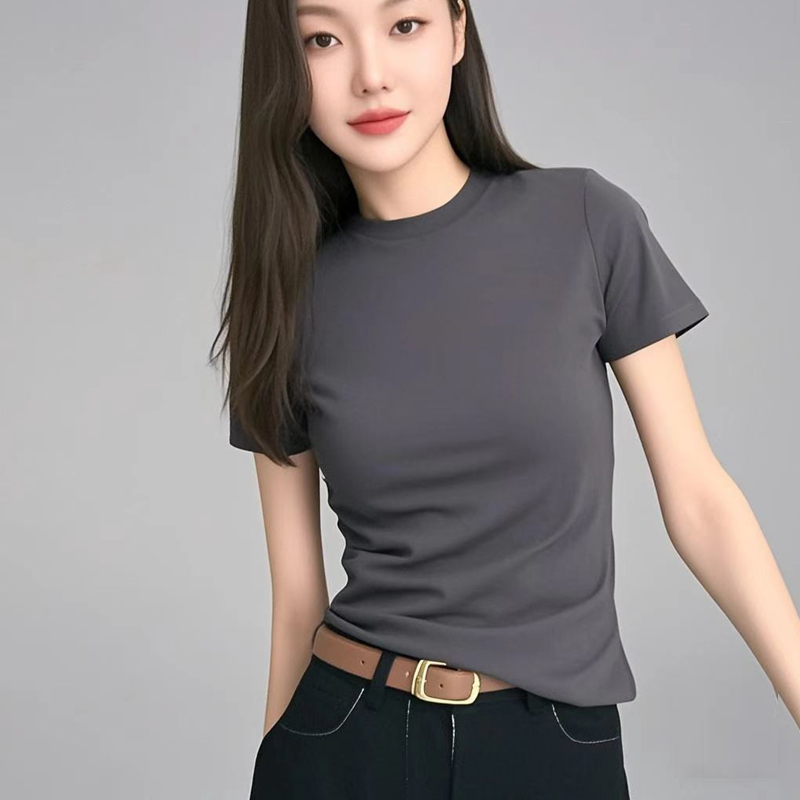 黑色短袖t恤女夏季2025新款爆款修身显瘦百搭圆领简约纯色时尚棉T