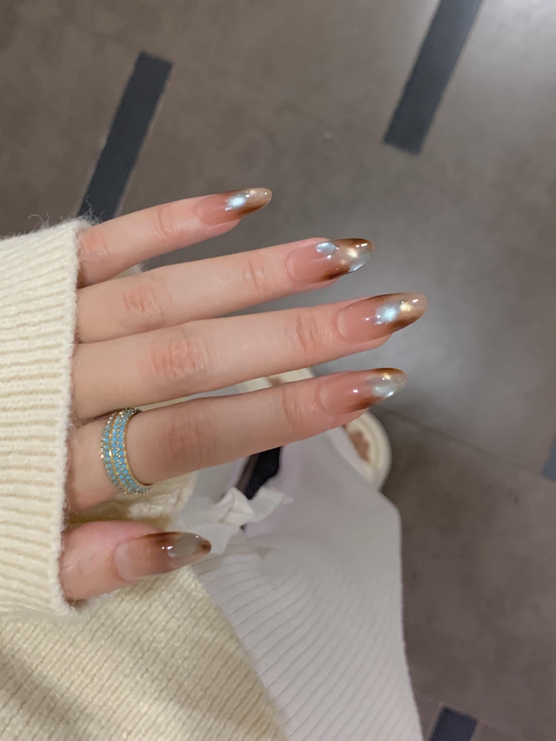 【焦糖琥珀】热销款琥珀色爆闪晕染穿戴甲纯欲气质显白猫眼高级美甲