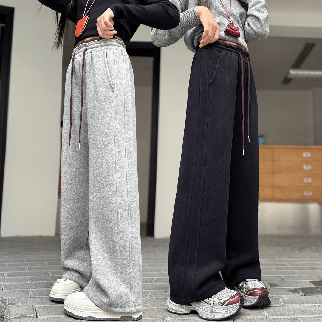 女童加绒休闲裤大童窄版直筒裤2025秋冬新款加厚保暖学生百搭裤子