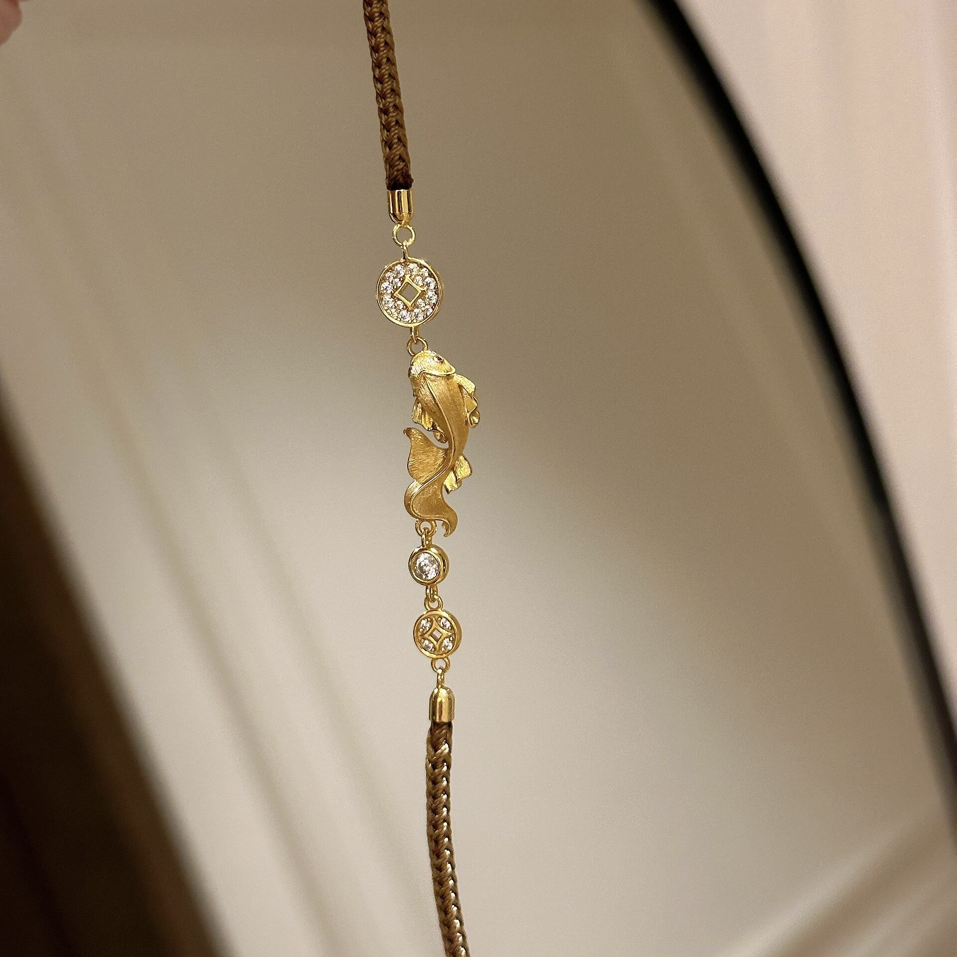 铜合金手链 A1197中式审美拉丝小锦鲤手链金色百搭饰品轻奢小众