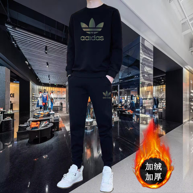 奥莱正品丨秋冬男士圆领卫衣卫裤加厚休闲两件套情侣加绒运动套装