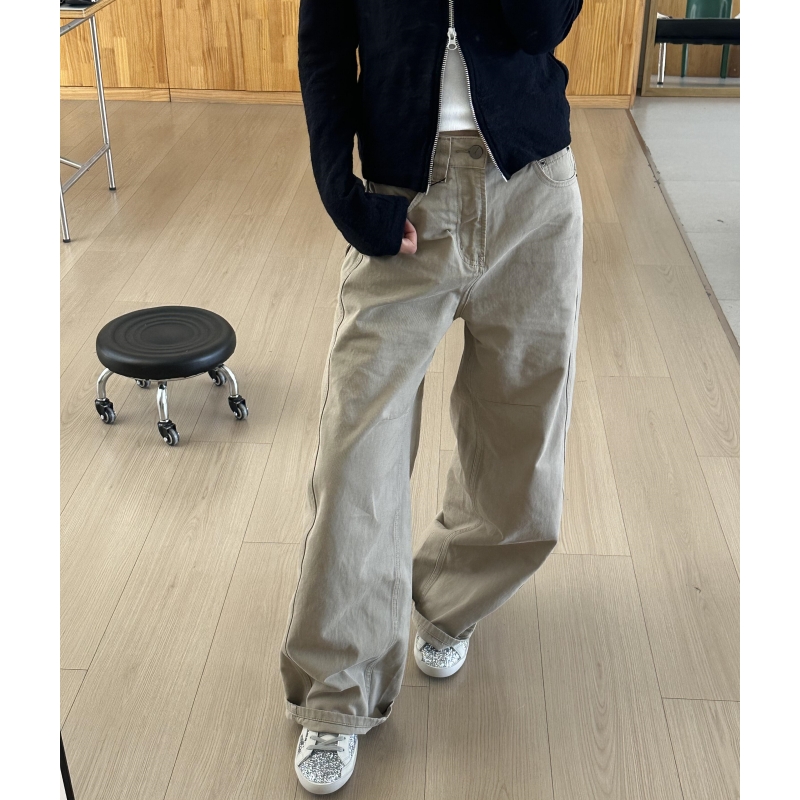 180高个子175加长美式卡其色窄版阔腿牛仔裤女宽松显瘦垂感直筒裤