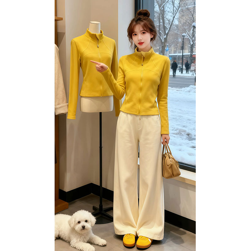 兹伊翰【多汁阳光】修身显瘦双拉链开衫T恤女2025冬季新款气质上衣