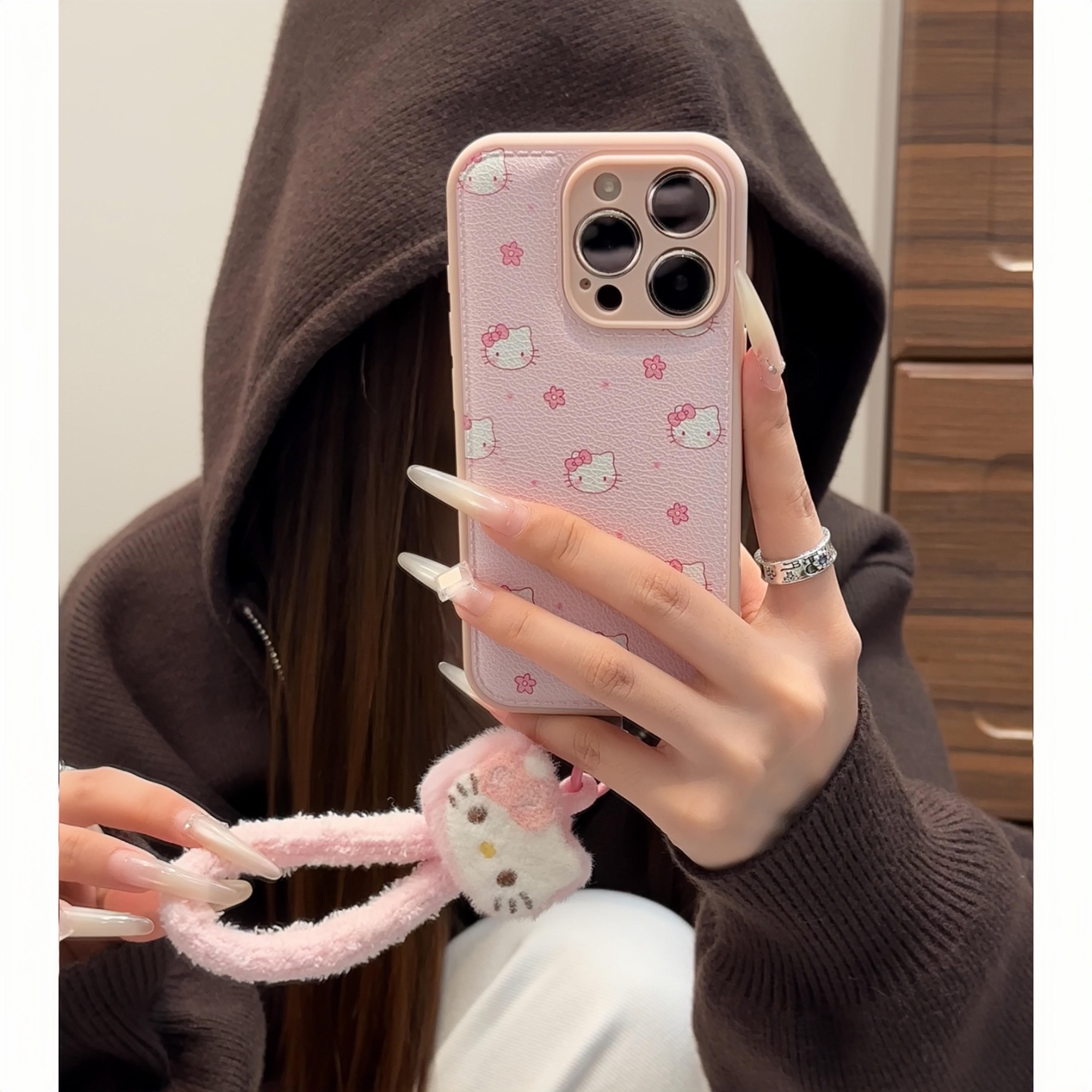 雅天立粉花kt挂绳适用苹果iPhone17/16气垫手机壳华为vivoppo小米