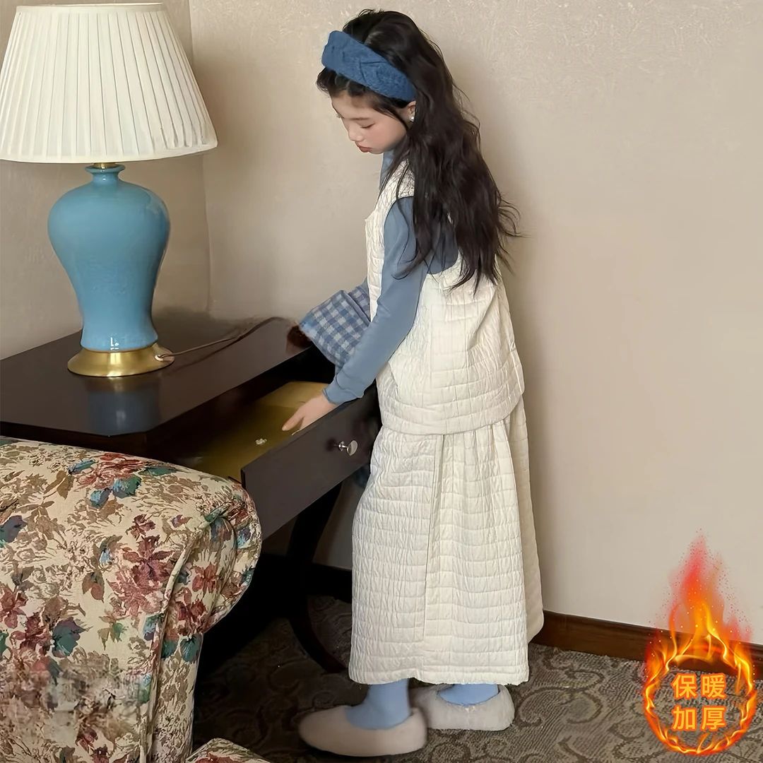 女童时尚洋气加厚马甲阔腿裤套装2025秋冬新款韩系打底气质三件套