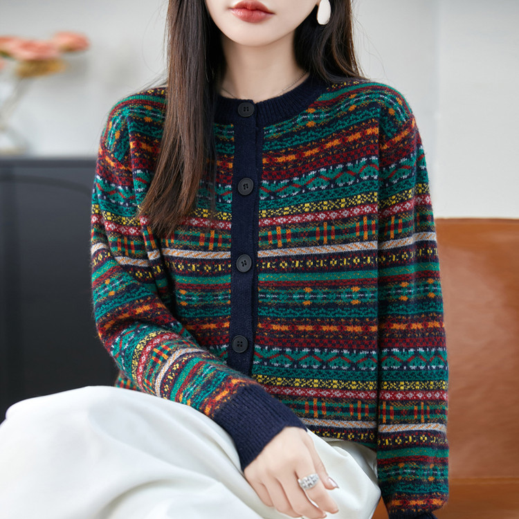 恒源祥集团彩羊网红炸街女装简约百搭条纹设计韩系时尚复古气质圆