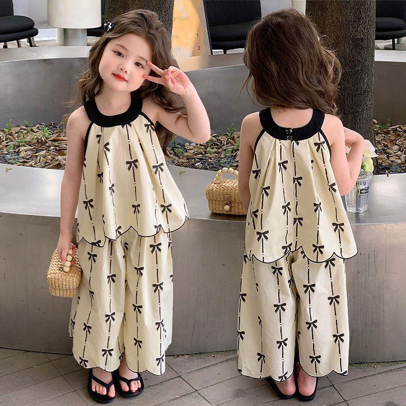 中小童童装新款女童套装女孩衣服休闲百搭洋气背心长裤两件套