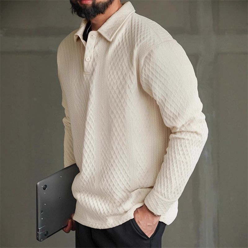 美式复古肌理感长袖polo衫男春秋季休闲宽松大码痞帅翻领套头卫衣