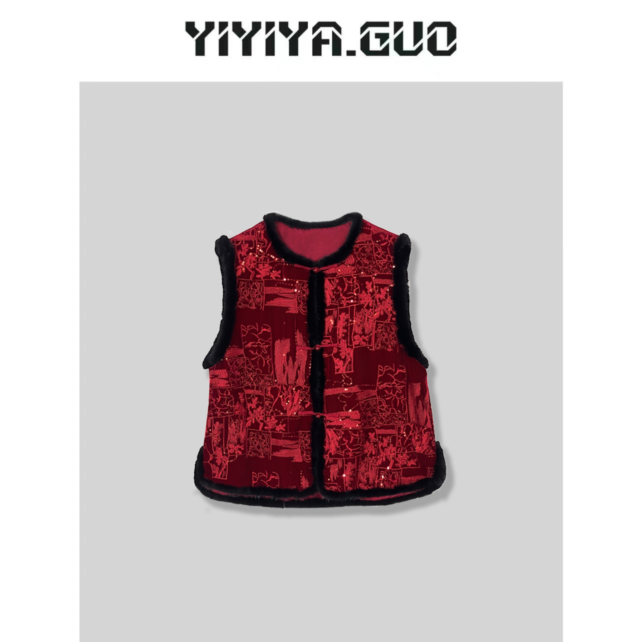 yiyiya.Guo艺艺吖/【兮元】红色圆领水貂马甲20242236