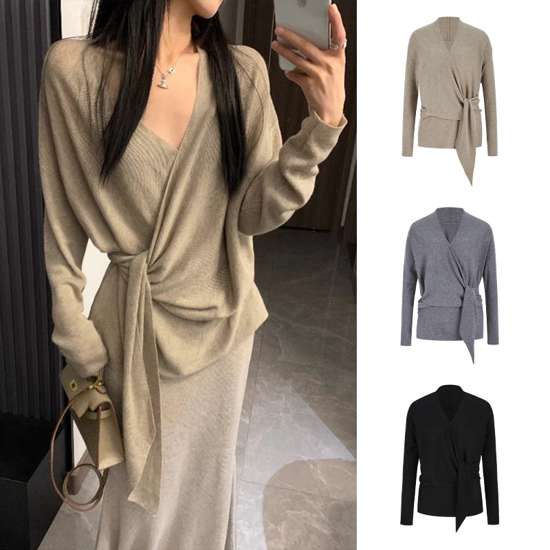 Moses Queen/魔西女王法式街头V领开衫毛衣气质长袖针织宽松上衣