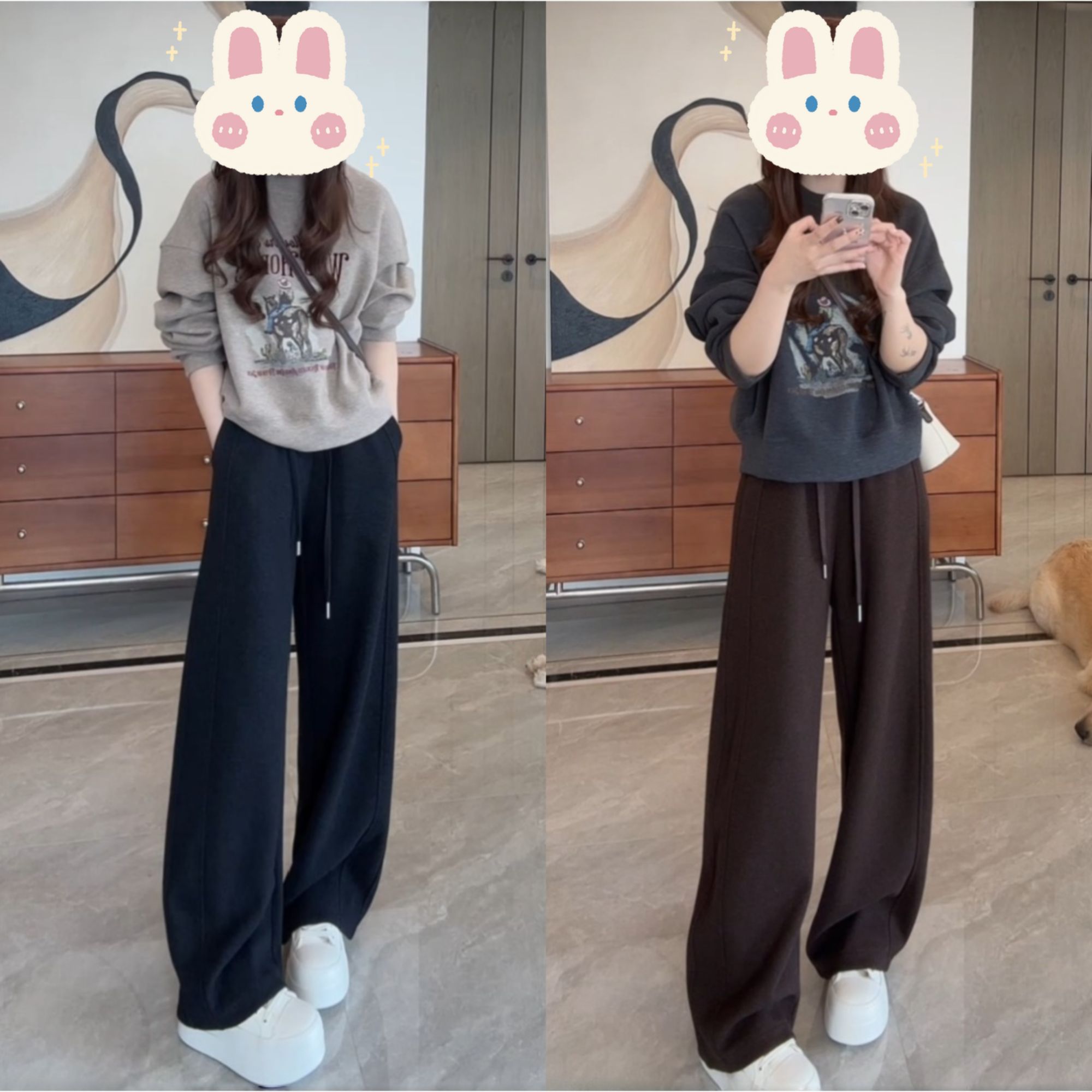 美式复古别致宽松圆领印花卫衣+麻花拼接毛衣+松紧卫裤BB50478