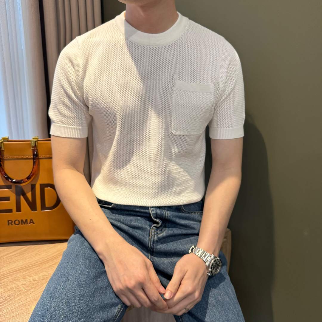 WUSHE物社【镂空清爽】夏季男士舒适凉感T恤百搭简约纯色休闲针织衫
