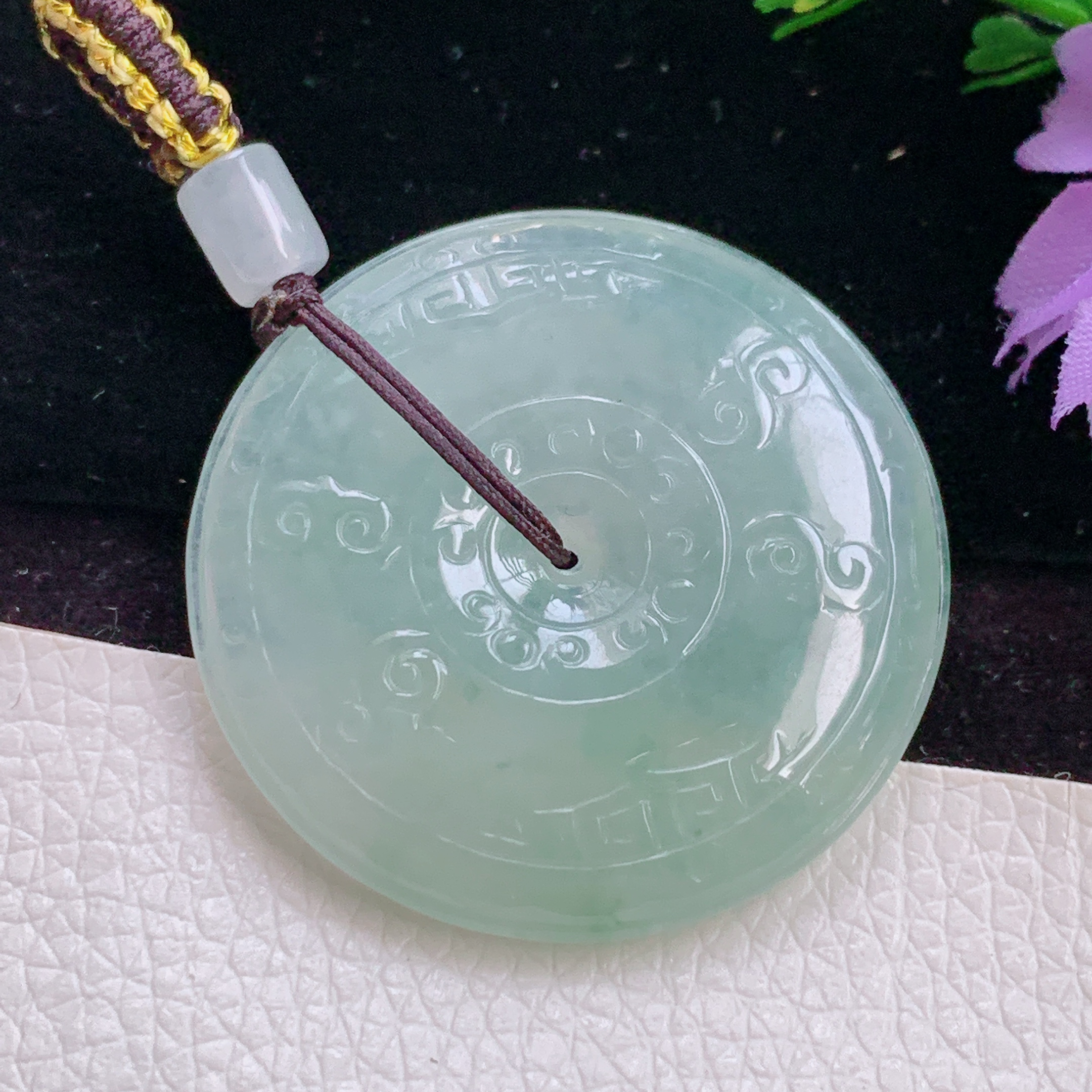 Lz实拍36*6缅甸翡翠A货精雕晴绿怀古平安扣 玉扣玉吊坠