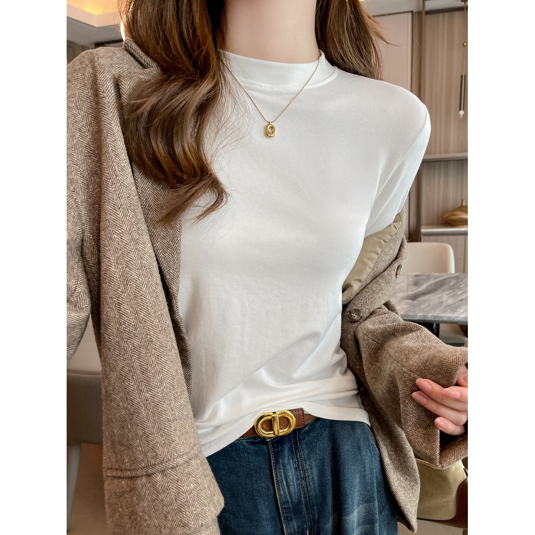 秋冬半高领长袖修身打底衫女时尚百搭内搭上衣